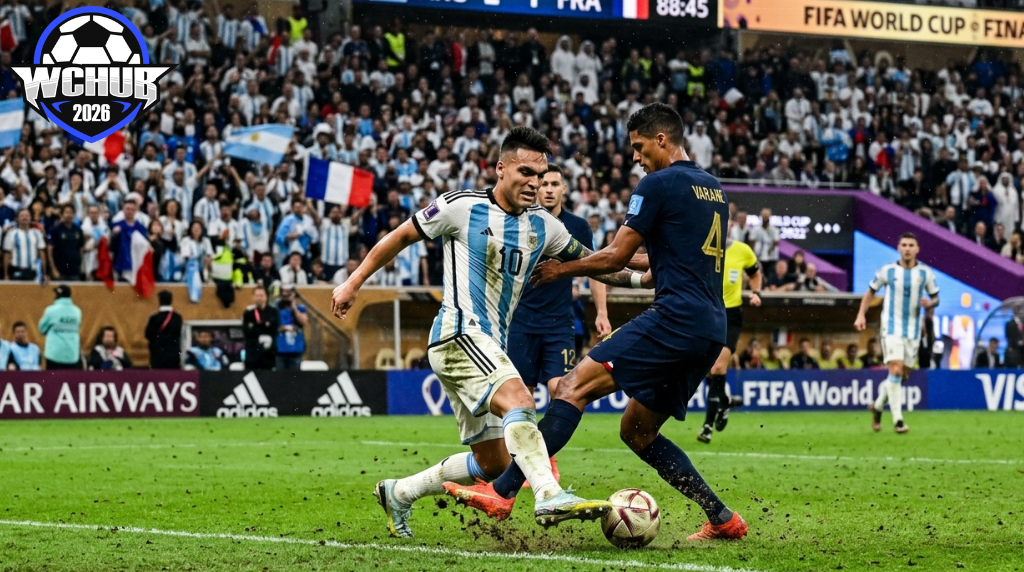 FIFA世界杯決賽現場：阿根廷對陣法國的激戰時刻 FIFA World Cup Final: Intense Match Action between Argentina and France