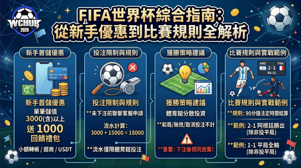 FIFA 世界杯綜合指南：從優惠到規則全解析懶人包 FIFA World Cup Comprehensive Guide: From Promotions to Game Rules Infographic